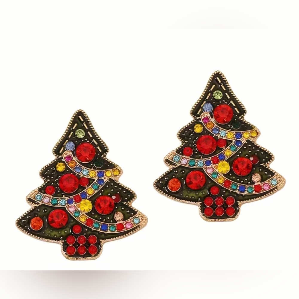 Colorful Rhinestone Christmas Tree Stud Earrings.